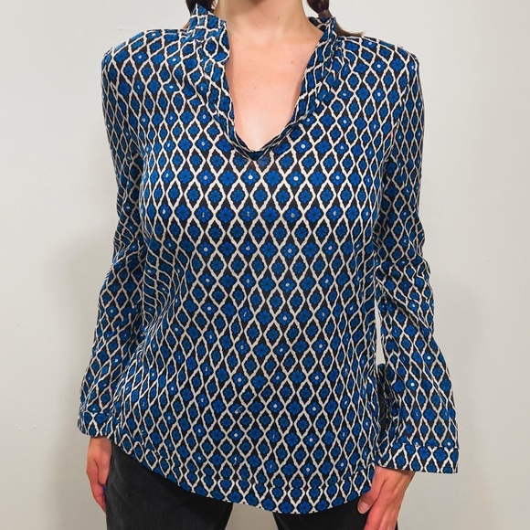 Tory Burch Tops - Tory Burch Blue with Sequins Long Sleeve Blouse Size 4